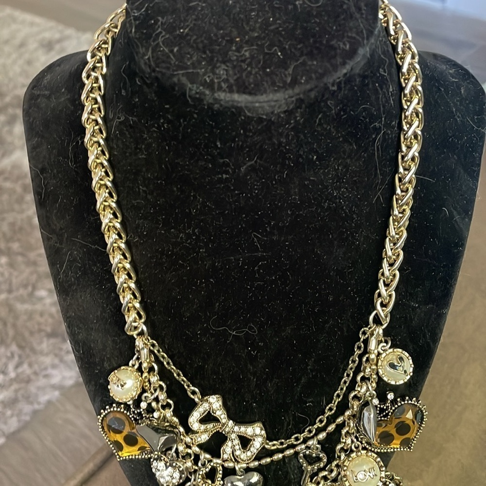 Vintage Betsy Johnson love leopard heart multi charm necklace - Picture 5 of 10